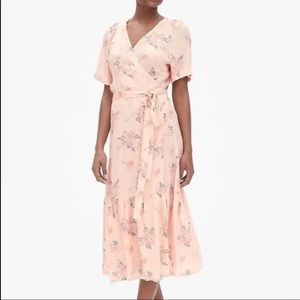 Floral blush pink maxi wrap dress